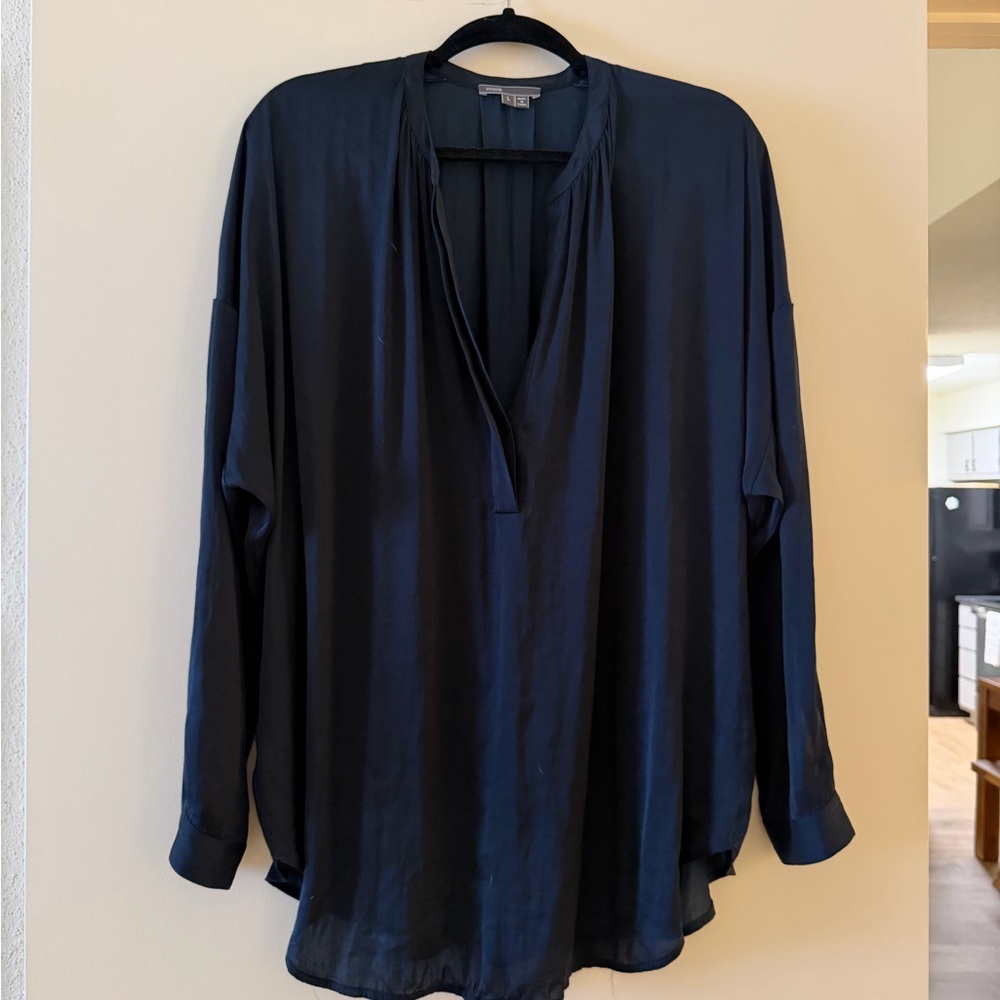 Vince Navy V-Neck Silk Blouse